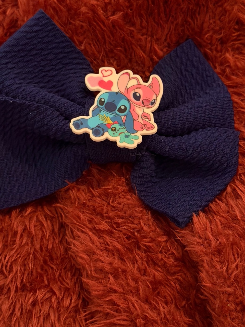Navy Blue Bow Hair Clip with Cute Character Charm